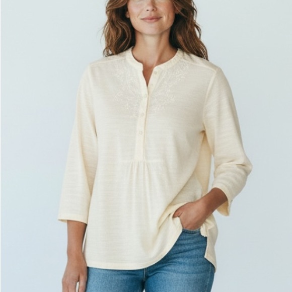 Eddie Bauer Tops - Eddie Bauer White Three-quarter Length Sleeve Relaxed Button Up Cotton Tunic L